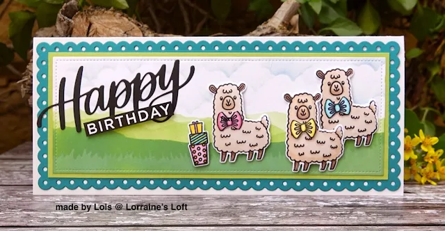 Sunny Studio Stamps: Lovable Llama Slimline Dies Customer Card by Lorraine Aquilina