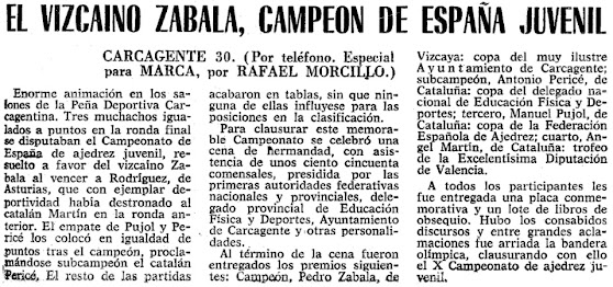 X Campeonato de España Juvenil de Ajedrez 1970, recorte de prensa