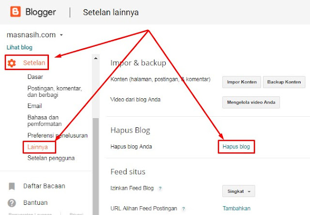 Cara menghapus blogspot