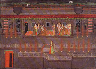 Krishna and Radha Enjoying a Feast and Fireworks