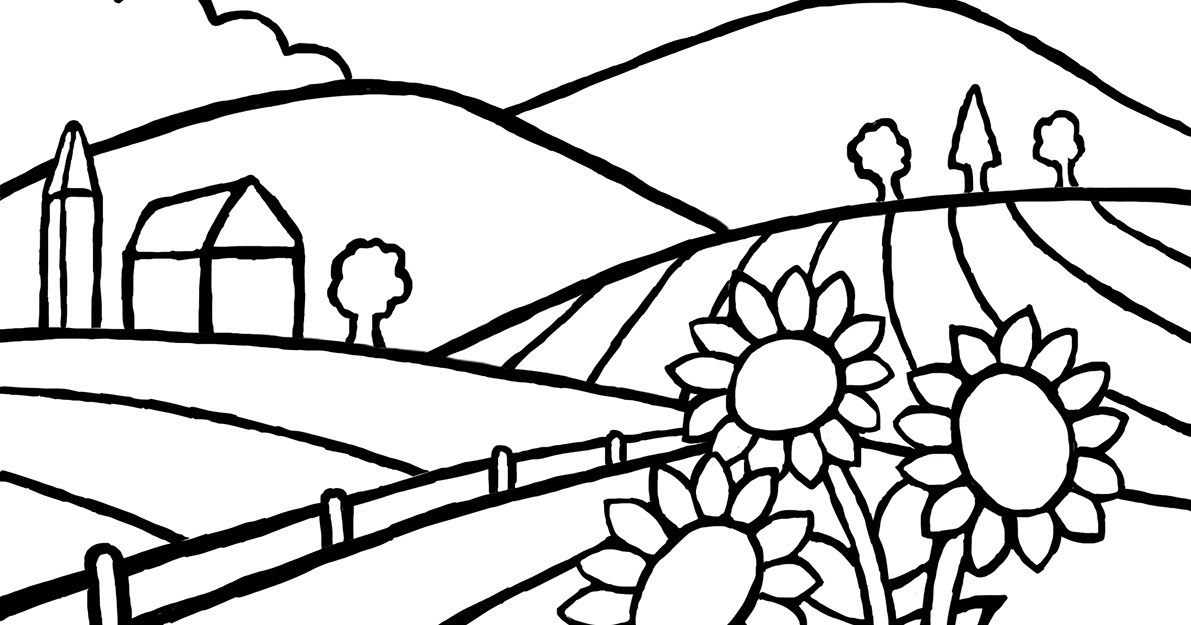 Download Art and Lore: Country Landscape Coloring Page