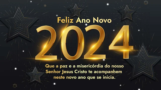 Feliz Ano Novo 2024 No Fundo Preto Números Dourados