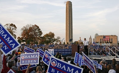 A crowd of 75,000 at the Obama rally in Kansas City, MO, October 18, 2008. 