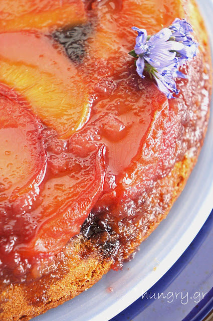 Fresh Peach & Black Grape Upside-Down Cake