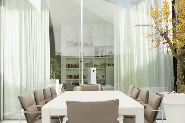 White dining table in dining room