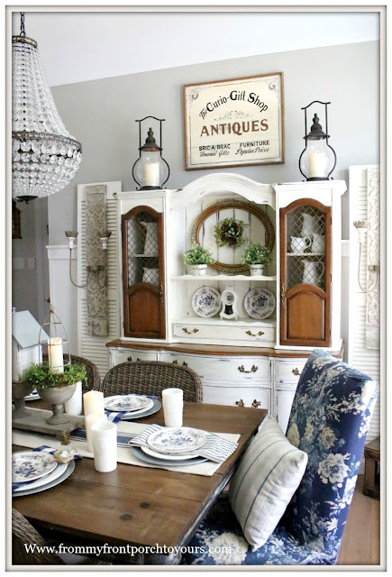 French Country Farmhouse-Dining Room-French Farmhouse-French Sconces-Vintage-Gold Frame-Birds Nests-From My Front Porch To Yours