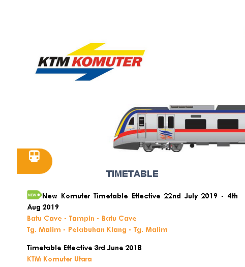 Jadual Sementara Perjalanan KTM Komuter Tanjung Malim-Pelabuhan Klang 