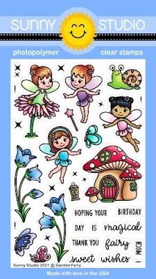 Sunny Studio Garden Fairy Fairies, Butterflies, Flowers & Toadstool House 4x6 Clear Photopolymer Stamps