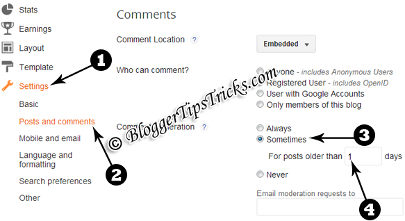 Blogger Comments Setting