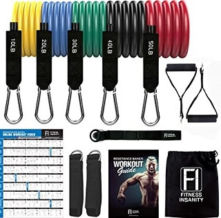 Fitness Insanity Resistance Bands Set - 5-Piece Exercise Bands - Portable Home Gym Accessories - Stackable Up to 150 lbs. - Perfect Muscle Builder for Arms, Back, Leg, Chest, Belly, Glutes