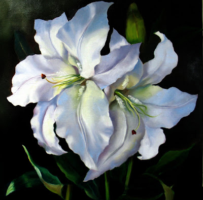 Night Lilies Oil on Canvas Mounted on Board 16 x 15 7 8 SOLD at 10000 