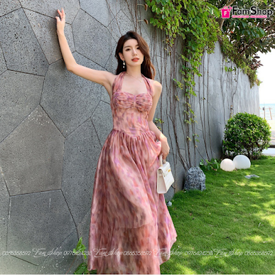 Váy maxi đi biển hồng VMXH570