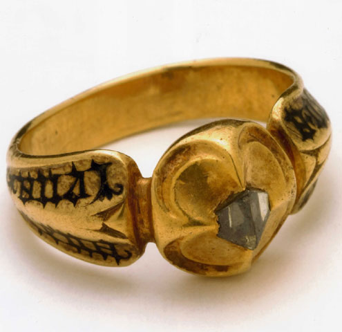 Wedding Ring with names Northern Italy 15th century Gold set with faceted 