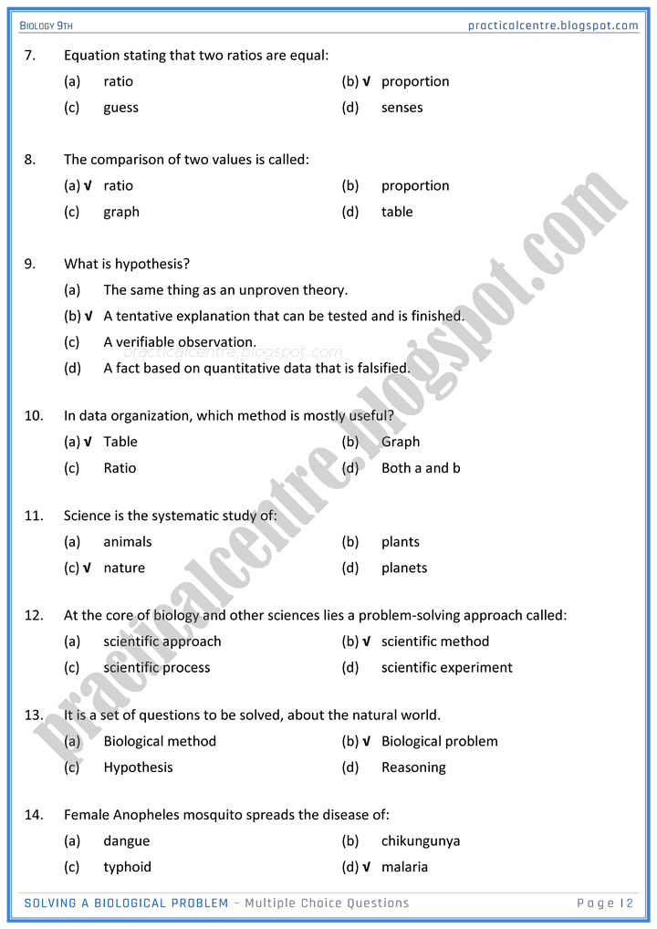 solving-a-biological-problem-mcqs-biology-9th-notes