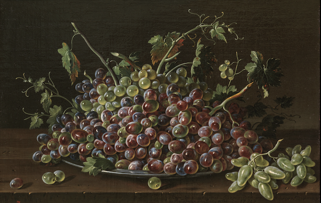 Luis Egidio Melendez (1716-1780) Bodegón con bandeja de uvas 1771. (Nature morte avec Grappes de Raisins) Óleo sobre lienzo, 42 x 62 cm Museo del Prado, Madrid