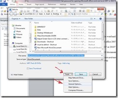 Set password for opening Microsoft office word and excel 2007 or 2010 files 1