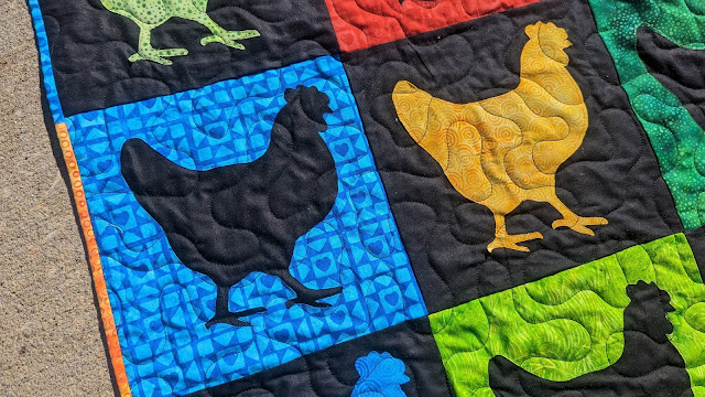 Close up of finished chicken quilt
