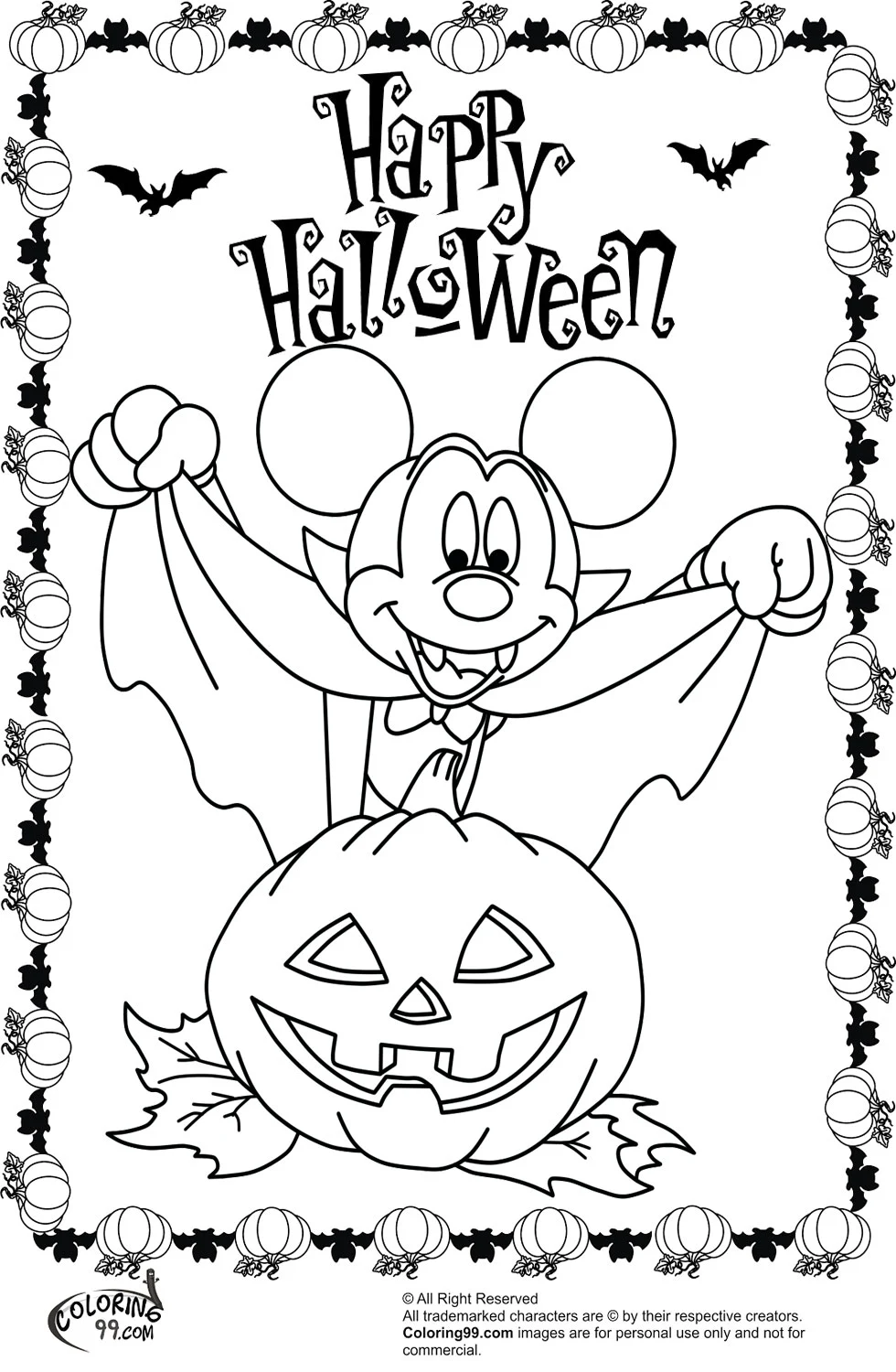 Minnie and Mickey Mouse Coloring Pages for Halloween Team colors