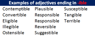 Common adjectives ending in -ible