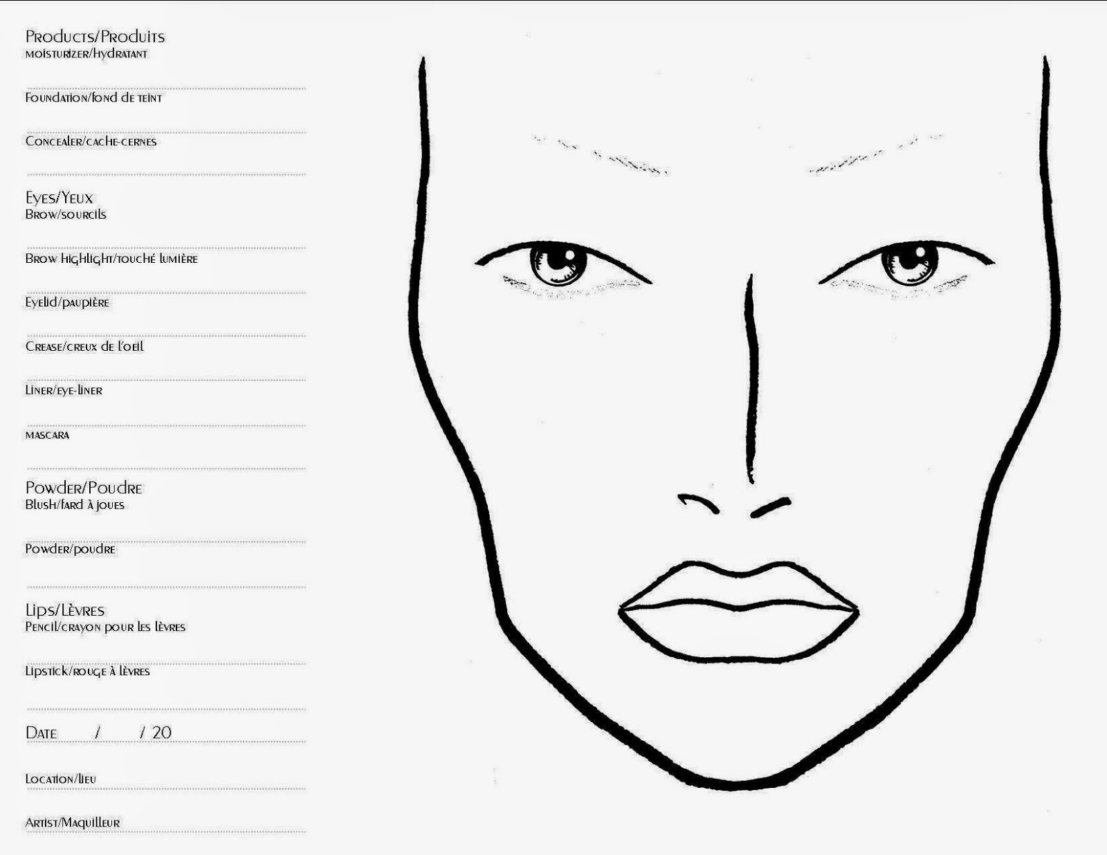 Face makeup charts artist size