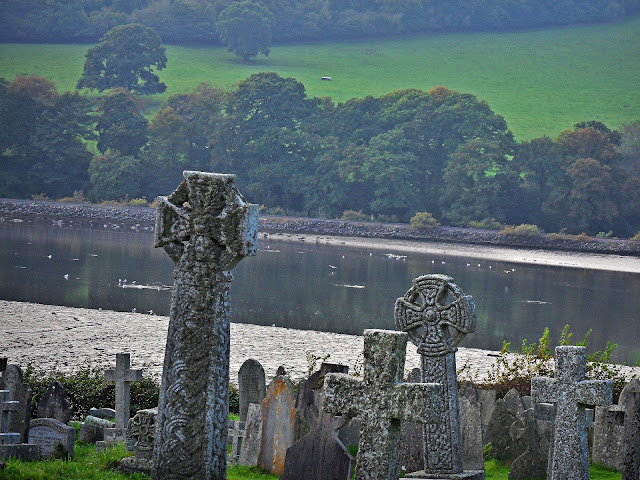 Celtic Crosses and graves by the Fowey River, Cornwall