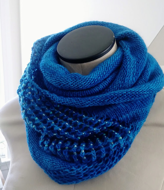 A simple, knitted beaded lace cowl.