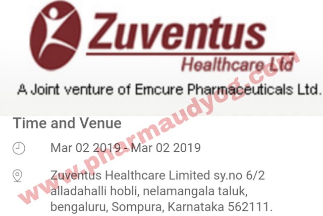 Zuventus Healthcare | Walk-in for Production & QA | 2nd March 2019 | Bangalore