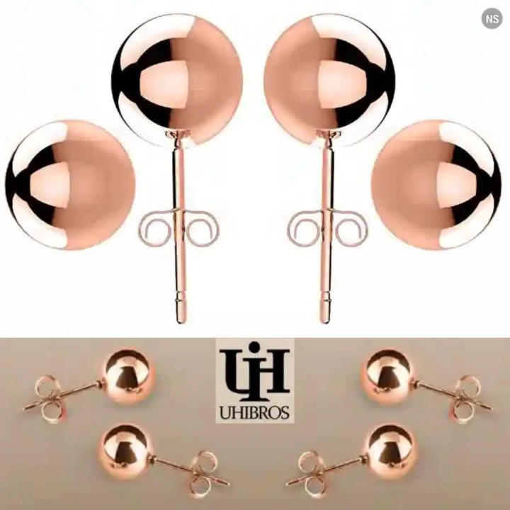 Uhibros Earrings - Ladies 24K Rose Gold Round Ball Ear Studs - Women's Jewelry
