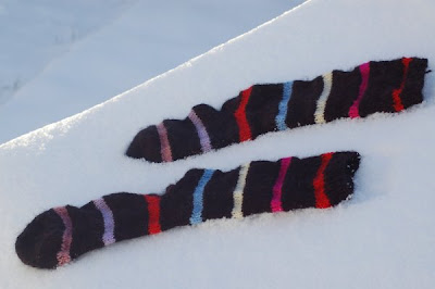Machine-knit striped socks