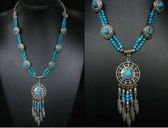 long beaded necklace that's turquoise, Tibetan