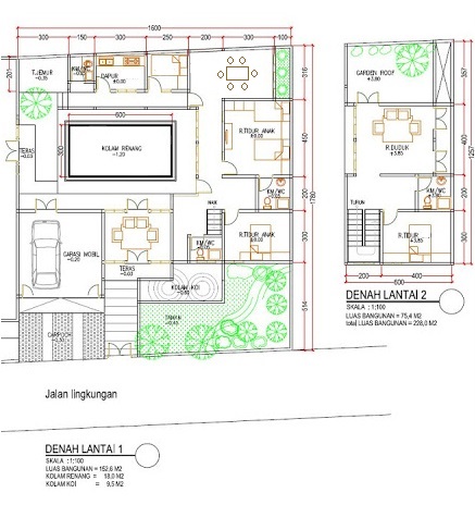 Desain Denah  Rumah  Mewah 2 Lantai dengan Kolam  Renang 