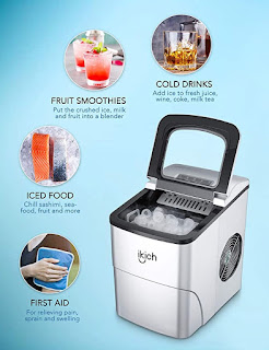IKICH Portable Ice Maker Machine for Countertop, Ice Cubes Ready in 6 Mins, Make 26 lbs Ice in 24 Hrs with LED Display Perfect for Parties Mixed Drinks, Electric Ice Maker 2L with Ice Scoop and Basket