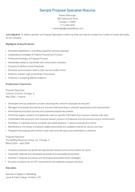 Sample Proposal Specialist Resume