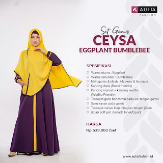 Koleksi Gamis Syari Muslimah  Ceysa Eggplant Bumblebee Set by AULIA Fashion