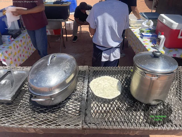 Fry bread being fried at roadside open market stall in Tuba City