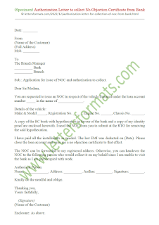 authorization letter to collect noc from bank loan