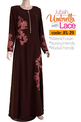 Jubah Umbrella Lace JEL-29 Brown Depan 1