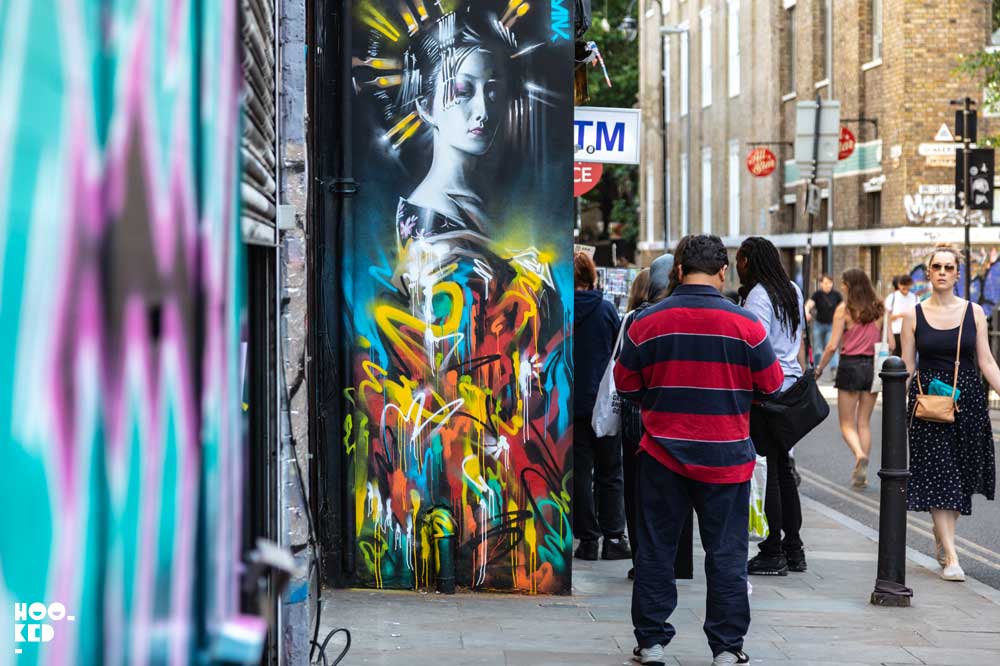 Street Artist Dan Kitcheners Queen Of Colours Mural on Brick Lane, London