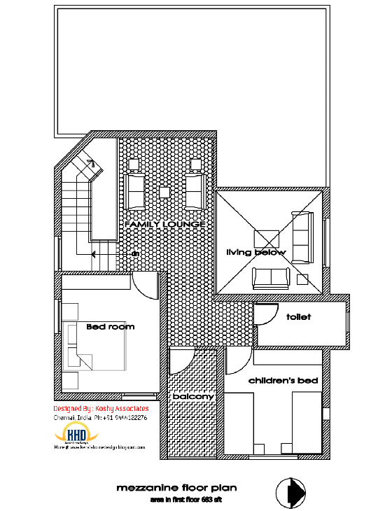 First floor plan of modern house design  - 1809 Sq. Ft.