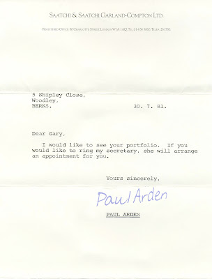 Saatchi and Saatchi Adverting letter from Paul Arden