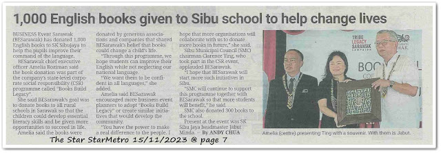 1,000 English books given to Sibu school to help change lives - Keratan akhbar The Star 15 November 2023