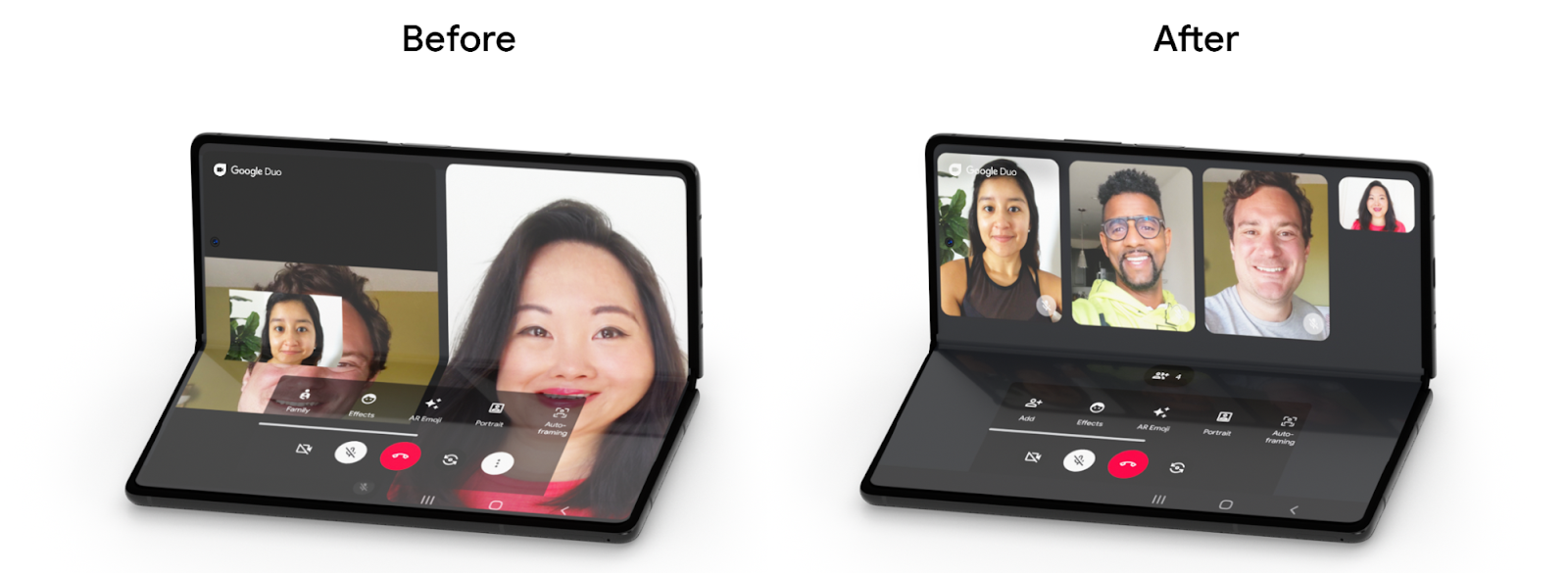 Image showing google Duo's optimized experience for foldable devices