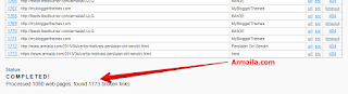 Cek Broken Link Armaila, Hasilnya Processed 1080 Web Pages, Found 1773 Broken Links