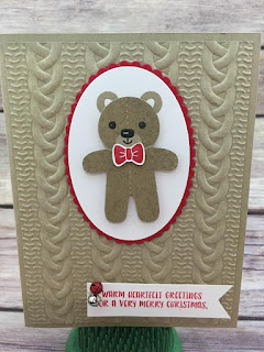 This Christmas card uses Stampin' Up!'s Cookie Cutter Christmas stamp set and Cookie Cutter Builder Punch (bundled together for a discount!).  It also uses the new Cable Knit Dynamic Textured Impressions Embossing Folder and the new Mini Jingle Bells.  #stamptherapist #stampinup  www.stampwithjennifer.blogpsot.com