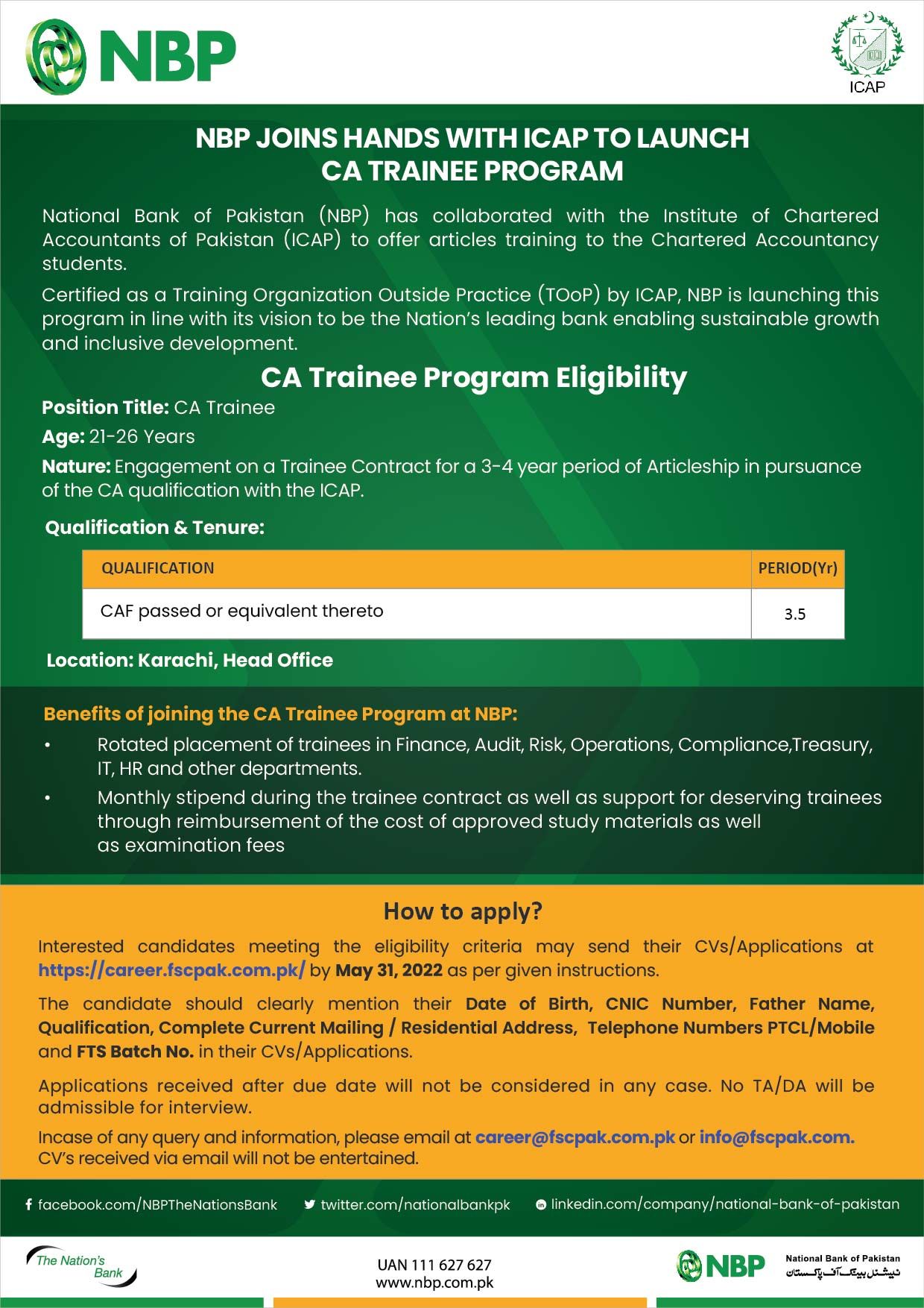 National Bank of Pakistan offer articles training