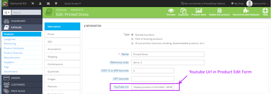 PrestaShop eCommerce shop - add  Product Youtube Video to shop template - codingtrabla tutorial 2