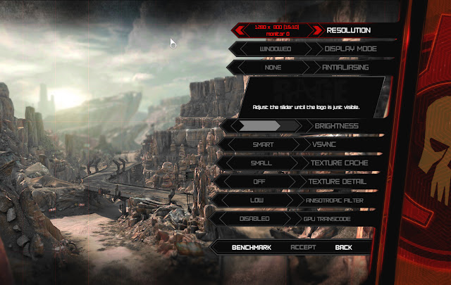 Rage options menu screen