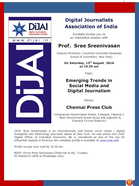 Interactive session with Prof. Sree Sreenivasan on Emerging trends in social media and digital journalism