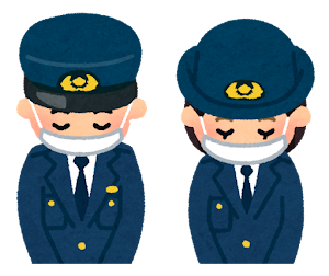 マスクを付けてお辞儀をする人のイラスト（警察官）