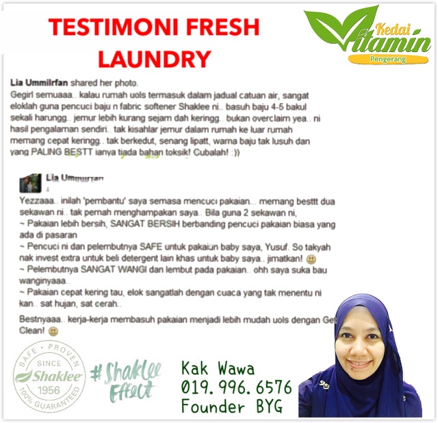 Testimoni fresh laundry shaklee, fresh laundry shaklee, testimoni sabun shaklee, pencuci pakaian shaklee